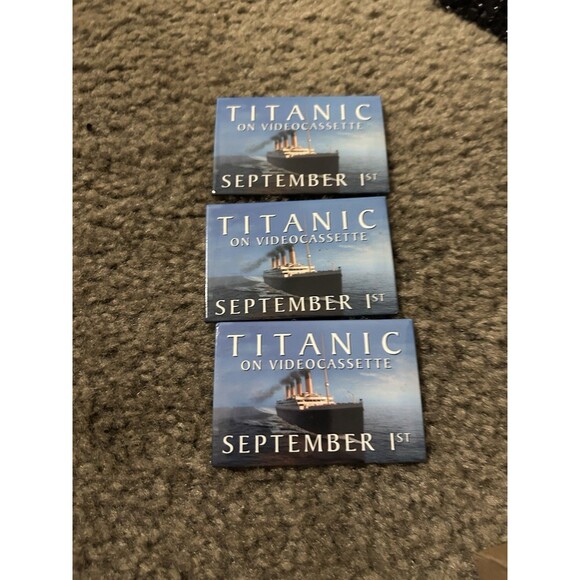 Titanic on Videocassette Movie Home Release Promotional Button Pin Back LOT OF 3 - Picture 1 of 2